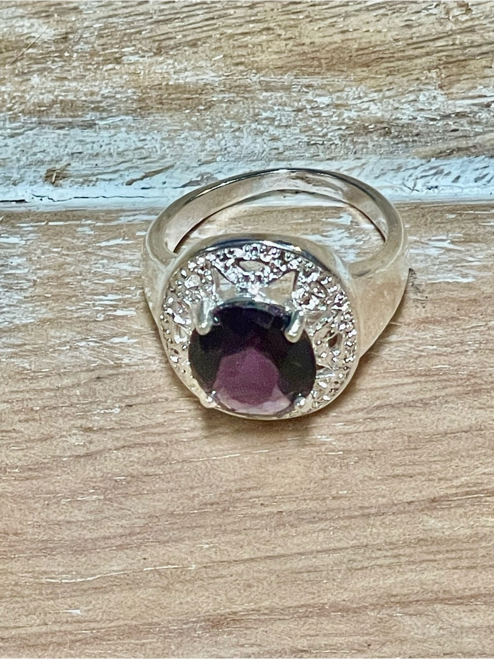 Vibrant Purple Halo Gemstone Ring for Women Set in Sterling Silver
